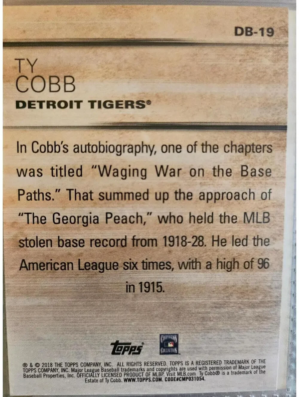 Ty Cobb 2018 Topps Update DON'T BLINK Insert Tigers #DB-19